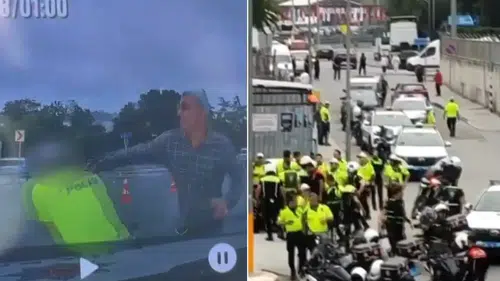 Fatih'te trafik polisine bıçaklı saldırı anı kameraya yansıdı