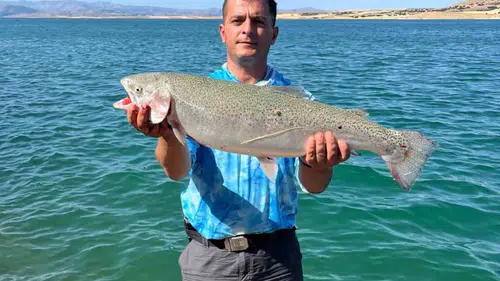 Elazığ'da Keban Baraj Gölü'nde 5,5 Kiloluk Alabalık Yakalandı