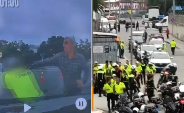 Fatih'te trafik polisine bıçaklı saldırı anı kameraya yansıdı