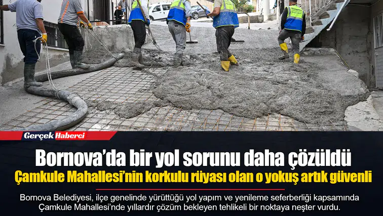 Bornova’da bir yol sorunu daha çözüldü...  Çamkule Mahallesi’nin korkulu rüyası olan o yokuş artık güvenli