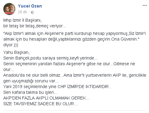 CHP'li Özen'den MHP İzmir İl Başkanına: Senin Seçmeninin Yarıdan Fazlası Akşener'e Gitse Ne Olur, Gitmese Ne Olur?