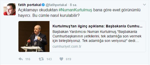 Fatih Portakal'dan 'Kurtulmuş' İddiası