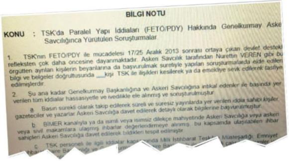 Genelkurmay'da 'FETÖ' Bilgi Notu Bulundu
