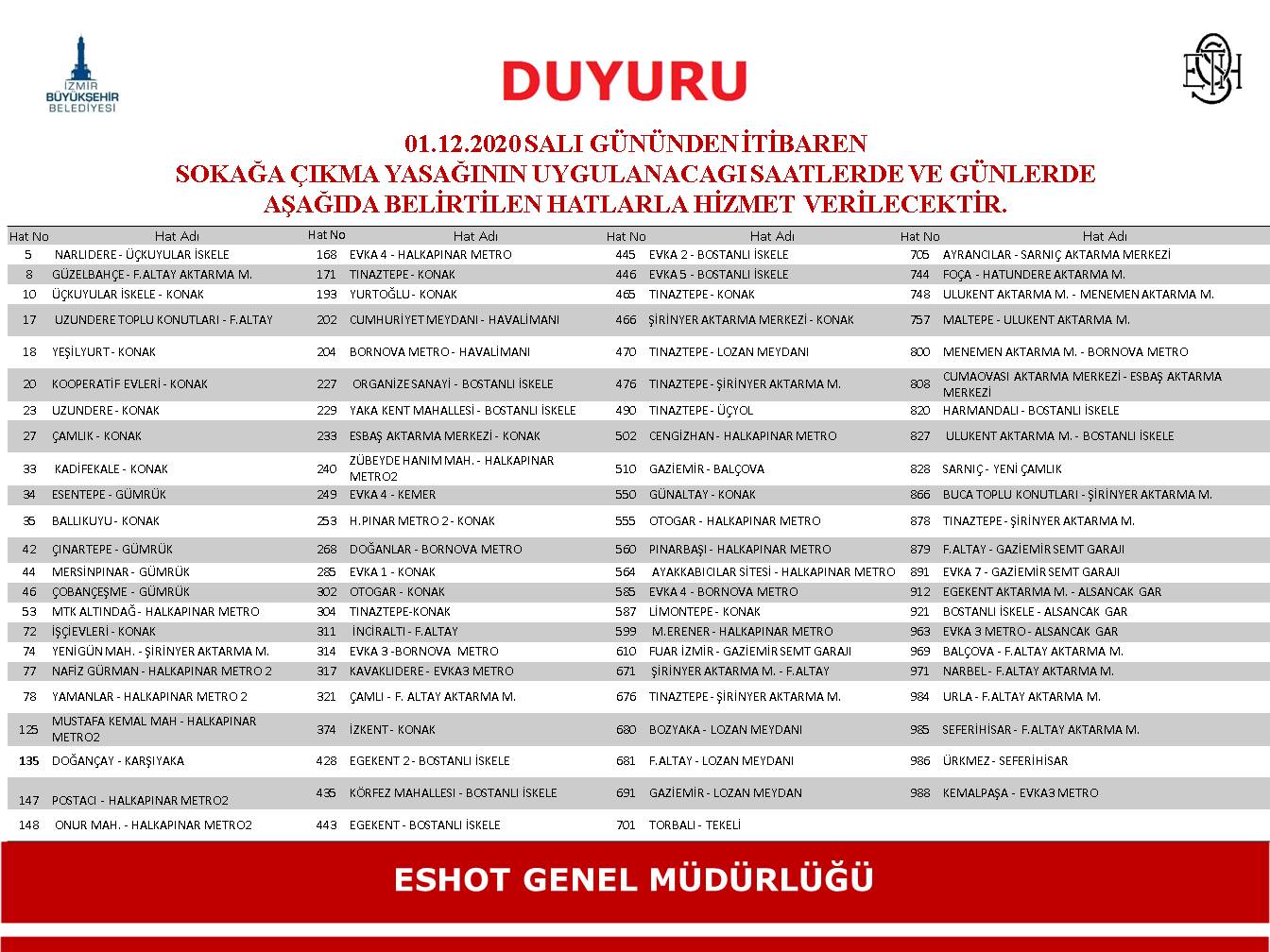 Toplu ulaşıma yılbaşı ve hafta sonu düzeni