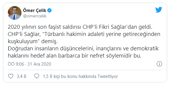 Fikri Sağlar: Türbanlı bir hakimin benim haklarımı koruyacağı konusunda kuşkum var