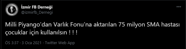 O kampanyaya İzmir FB Derneği’nden de destek