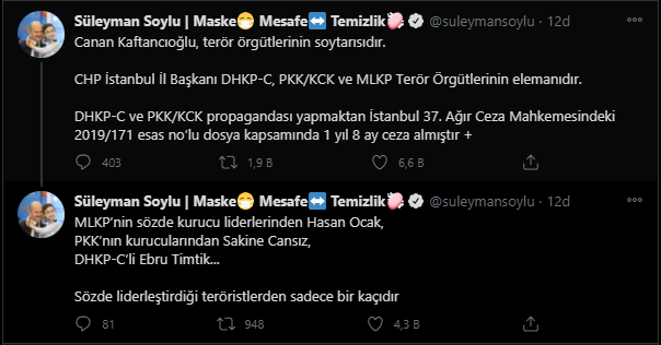 Soylu: Canan Kaftancıoğlu, terör örgütlerinin soytarısıdır