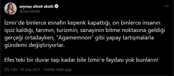 Bir tepki de Zeynep Altıok Akatlı'dan