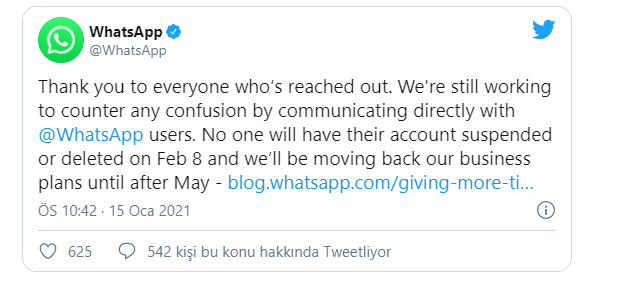 WhatsApp’tan yeni açıklama: 8 Şubat’ta kimsenin hesabı askıya alınmayacak