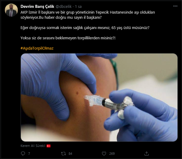 CHP PM Üyesi Çelik’ten İzmir’de AKP İl Başkanı ve yöneticilerinin aşı olduğu iddiası!