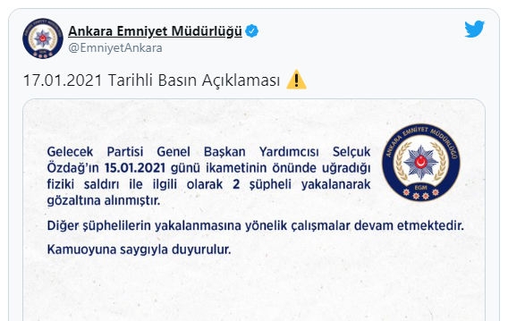 Gelecek Partili Selçuk Özdağ'a saldırı soruşturmasında 2 şüpheli gözaltına alındı