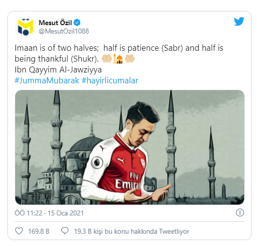 Özil'in Arsenal formasıyla yaptığı son paylaşım: İmanın iki temeli vardır, yarısı sabır, öteki yarısı şükür