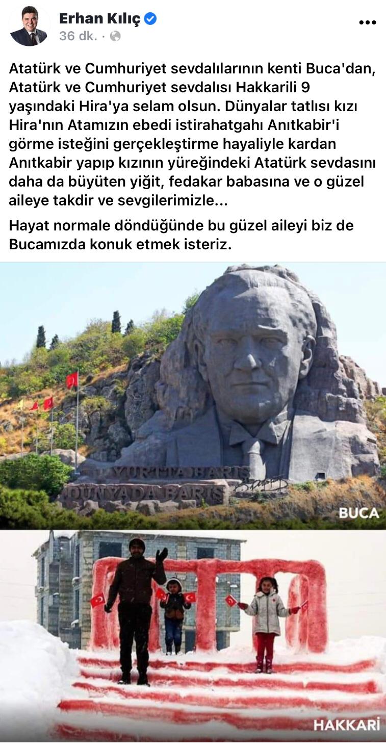 Başkan Kılıç’tan minik Hira’ya Atatürk daveti 