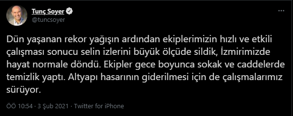 Soyer, "Selin izlerini büyük ölçüde sildik, İzmirimizde hayat normale döndü"