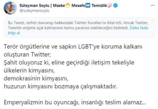 Twitter, İçişleri Bakanı Soylu'nun iki paylaşımına daha kısıtlama getirdi