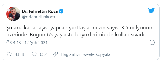 Sağlık Bakanı Koca: Aşılananların sayısı 3.5 milyonu geçti