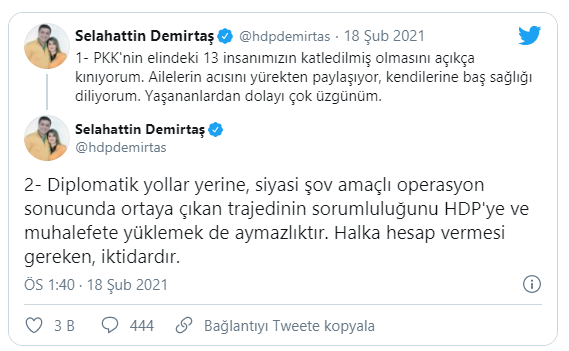 Demirtaş'tan "Gara" paylaşımı: Hesap vermesi gereken iktidardır