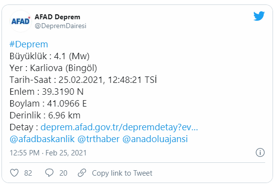 Bingöl Karlıova'da 4.1 büyüklüğünde deprem