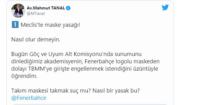 Meclis’te “Fenerbahçe” logolu maskeye engelleme