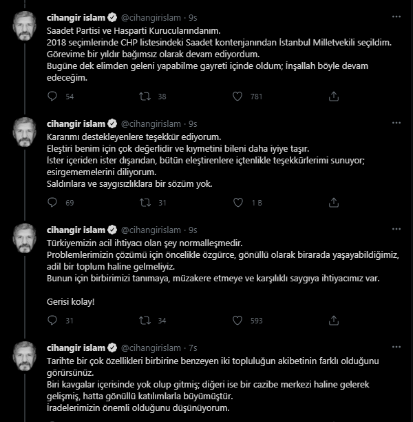 CHP’ye katılan İslam’dan ilk mesaj: Ülkemiz, CHP ve kendim için hayırlı olmasını diliyorum