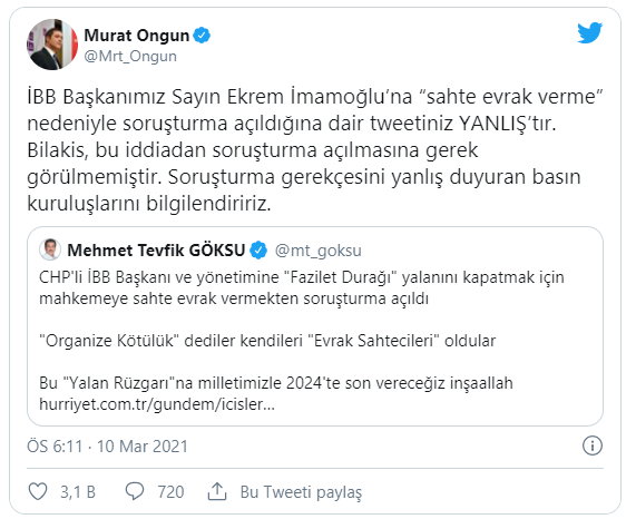 İBB Sözcüsü Ongun’dan AK Parti’li Göksu’ya soruşturma yanıtı: Yanlış