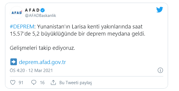 Yunanistan'da 5.7 büyüklüğünde deprem