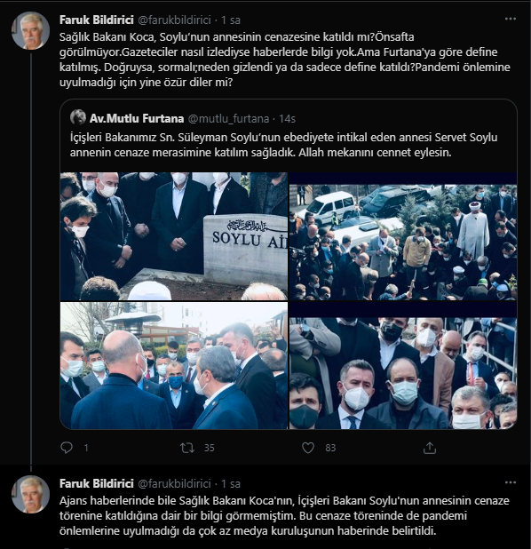 Listede yoktu, Twitter'dan çıktı: Fahrettin Koca kalabalık cenazeye 'gizli' katılmış
