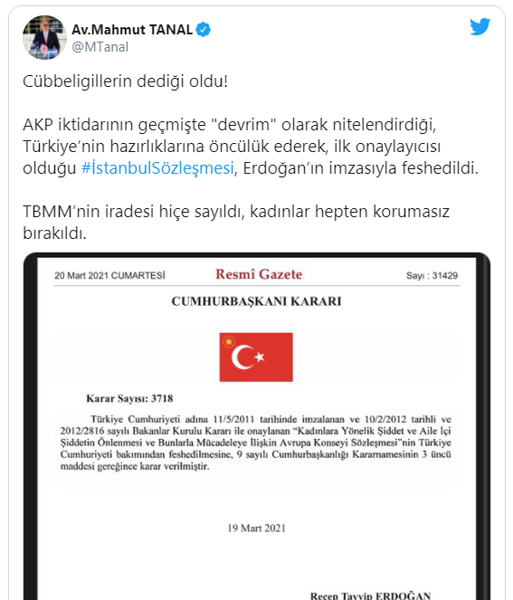 İstanbul Sözleşmesi kaldırıldı tepkiler çığ gibi büyüdü: Size ve tüm kötülüklerinize rağmen biz yaşayacağız ve Sözleşmeyi geri getireceğiz!