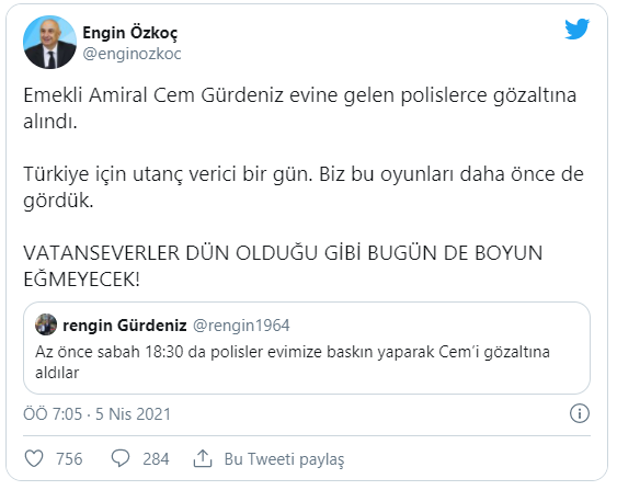 Montrö bildirisine imza atan emekli amirallere gözaltı