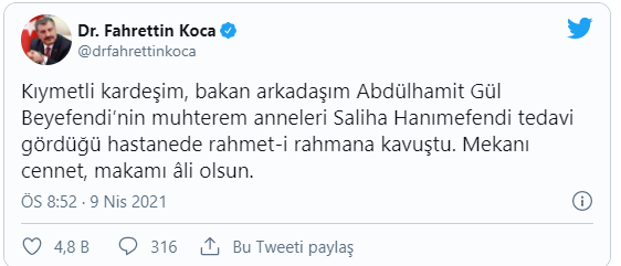 Adalet Bakanı Gül'ün annesi vefat etti
