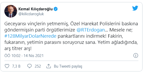 Kılıçdaroğlu'ndan Erdoğan'a: Geceyarısı vinçlerin yetmemiş, Özel Harekat Polislerini baskına göndermişsin