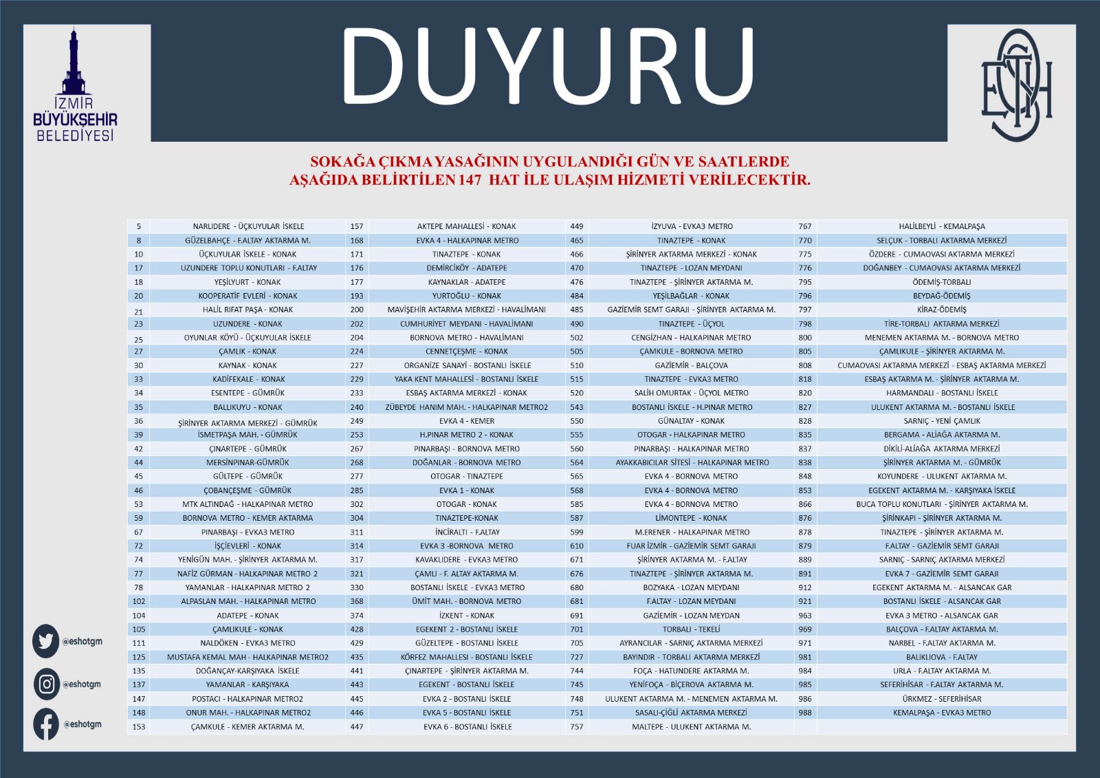 Toplu ulaşıma tam kapanma ayarı