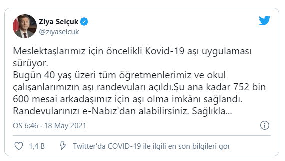 40 yaş üzeri öğretmenler ve okul çalışanları için aşı randevuları açıldı