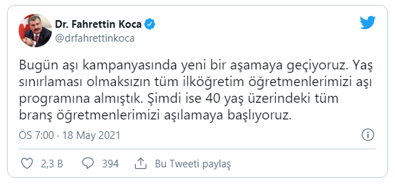 40 yaş üzeri öğretmenler ve okul çalışanları için aşı randevuları açıldı