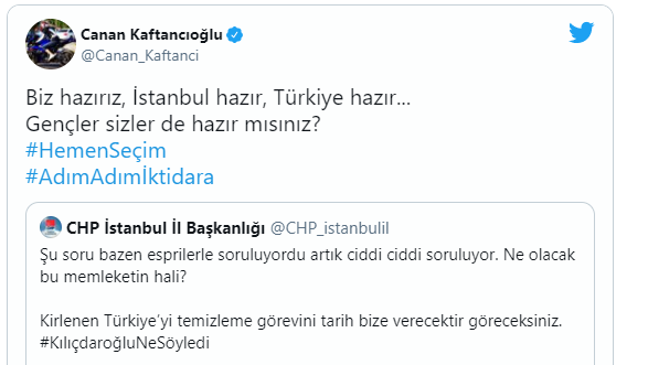 Kılıçdaroğlu’nun seçim çağrısının ardından CHP’li siyasetçilerden “hazırız” kampanyası