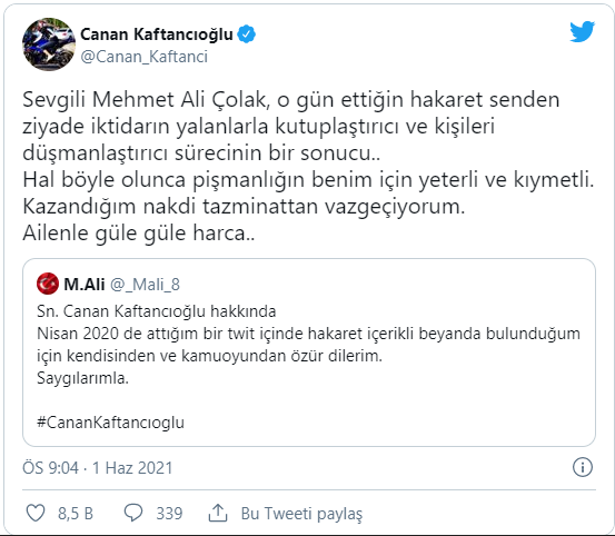 Kaftancıoğlu, kendisine hakaret eden bir kişiden kazandığı tazminatı almaktan vazgeçti