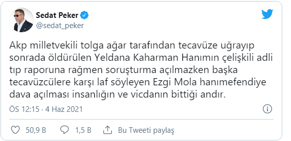 Sedat Peker’den “Ezgi Mola” paylaşımı