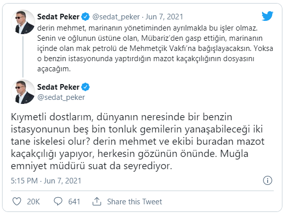 Sedat Peker'den Mehmet Ağar'a yeni suçlama: Mazot kaçakçılığı yapıyor