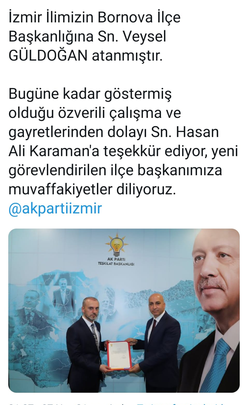 Bornova AK Parti'ye nihayet Başkan atandı