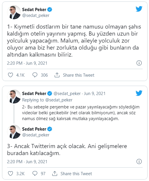 Peker’in kaldığı yer deşifre oldu: Uzun bir yolculuk yapacağım