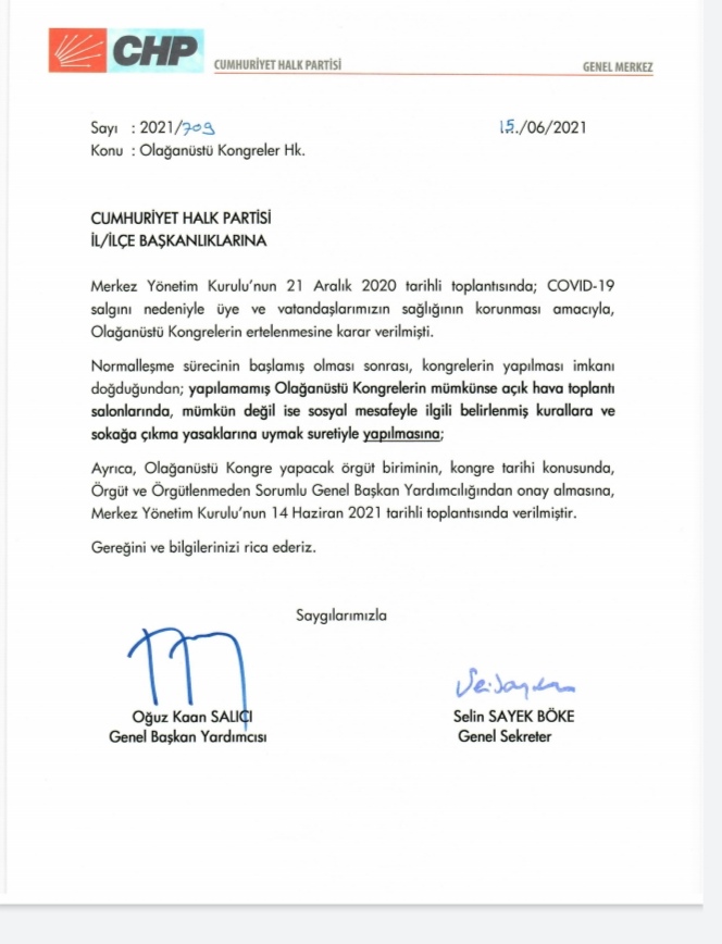 CHP'den iptal edilen kongreler için start