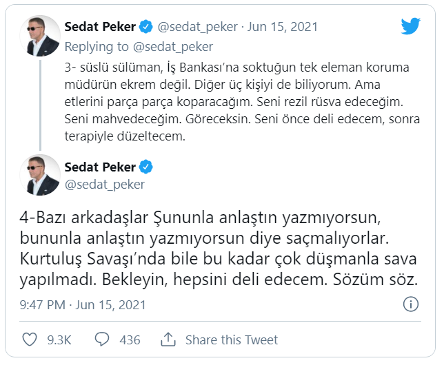 Peker’den Soylu’ya: İş Bankası’na yerleştirdiğin diğer üç kişiyi de biliyorum