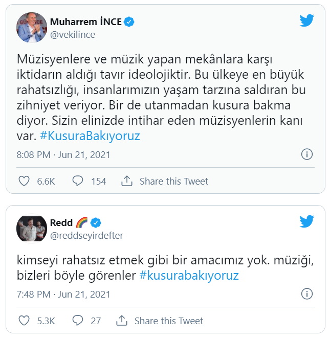 Erdoğan’ın ‘müzik yasağı’ açıklamasına tepki yağdı: #kusurabakıyoruz