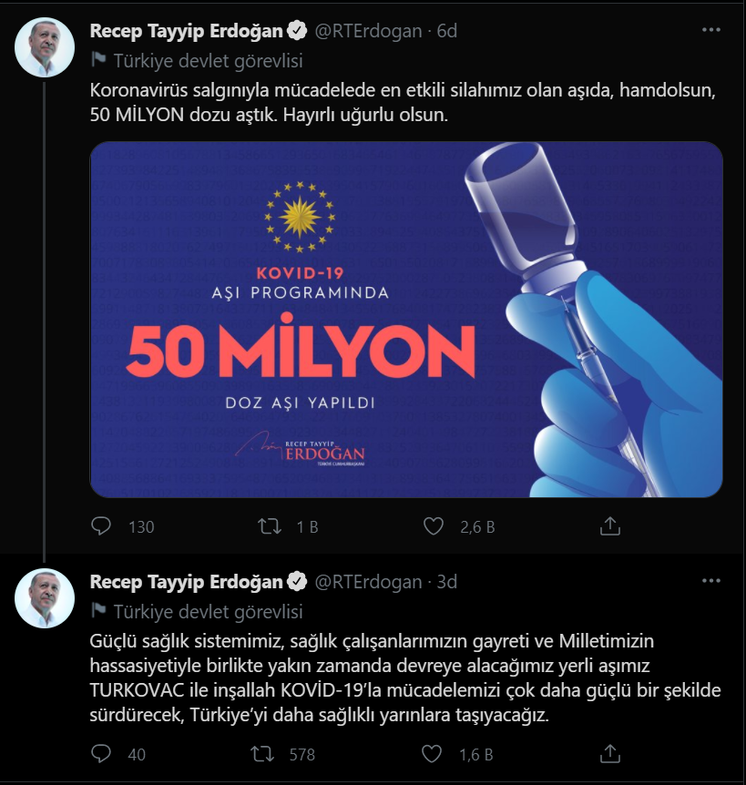 Cumhurbaşkanı Erdoğan: Aşıda 50 milyon dozu aştık