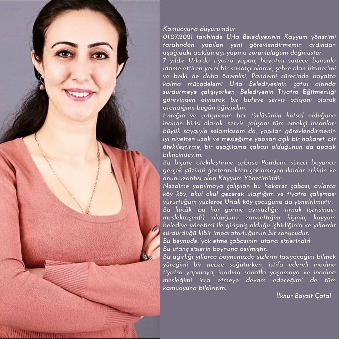 Urla Belediyesi kayyumu, tiyatro eğitmenini büfe servisine sürgün etti