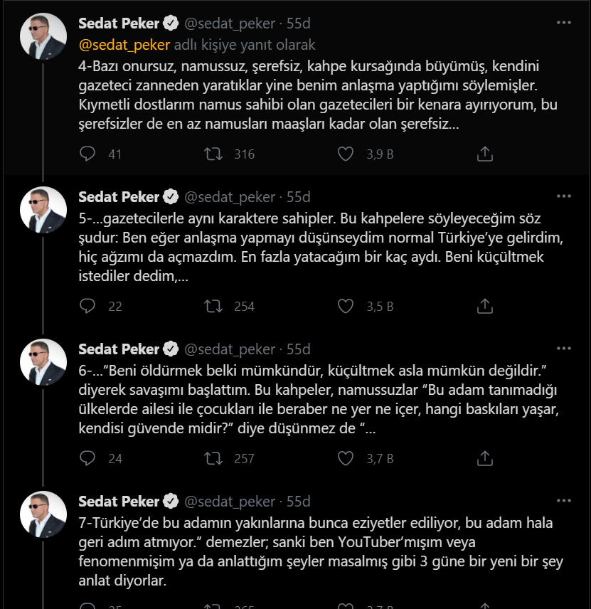 Sedat Peker, ailesiyle birlikte koronavirüse yakalandığını duyurdu: 'Hastalığım biraz ağır geçiyor'