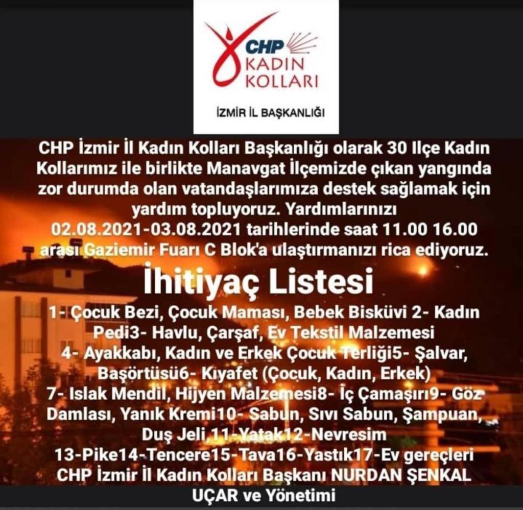 CHP İzmir Kadın Kolları’ndan  Manavgat için destek kampanyası 