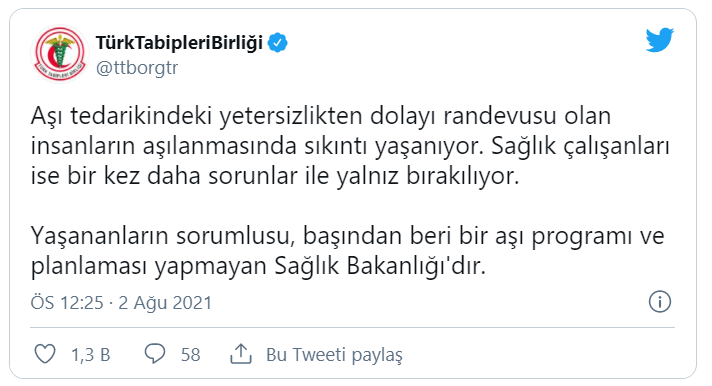 TTB: Randevusu olan insanların aşılanmasında sıkıntı yaşanıyor
