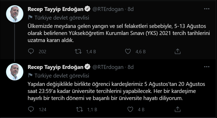 Cumhurbaşkanı Erdoğan açıkladı! YKS tercih tarihleri uzatıldı