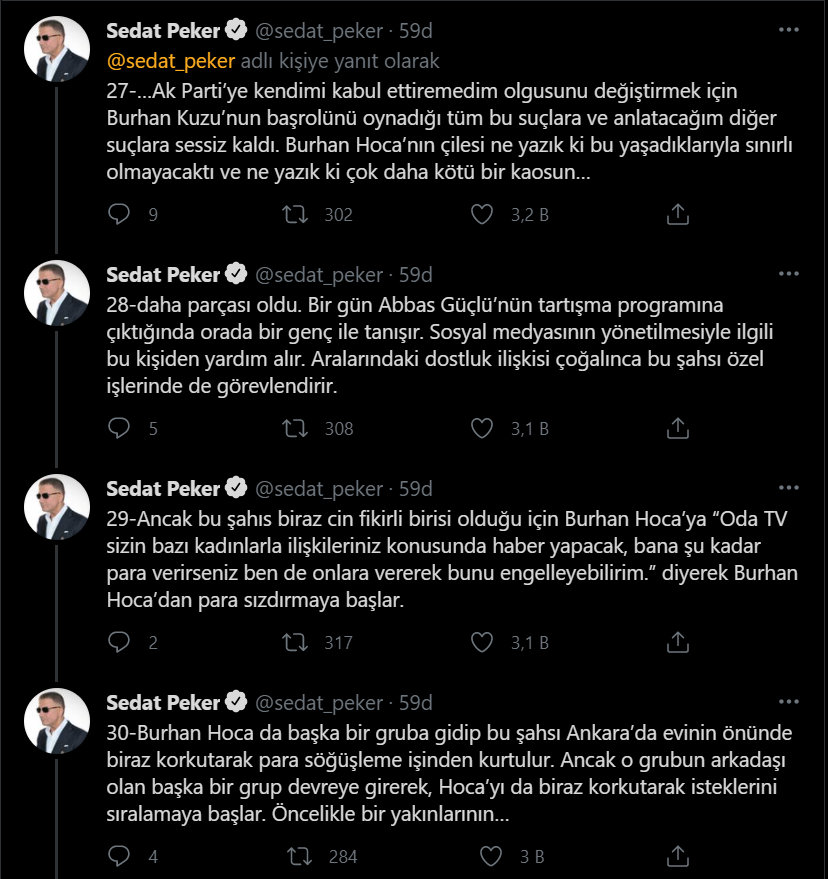 Sedat Peker'den yeni iddialar: Zindaşti, Burhan Kuzu, Ümitcan Uygun, Aleyna Çakır...